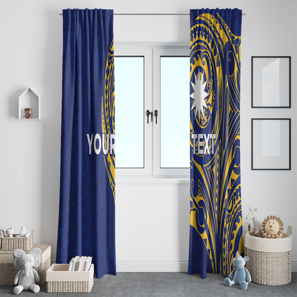 Personalised Nauru Angam Day Window Curtain Gold Navy Tribal Pattern