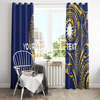 Personalised Nauru Angam Day Window Curtain Gold Navy Tribal Pattern