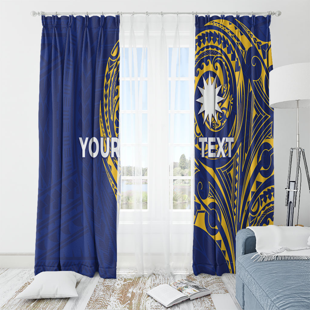 Personalised Nauru Angam Day Window Curtain Gold Navy Tribal Pattern