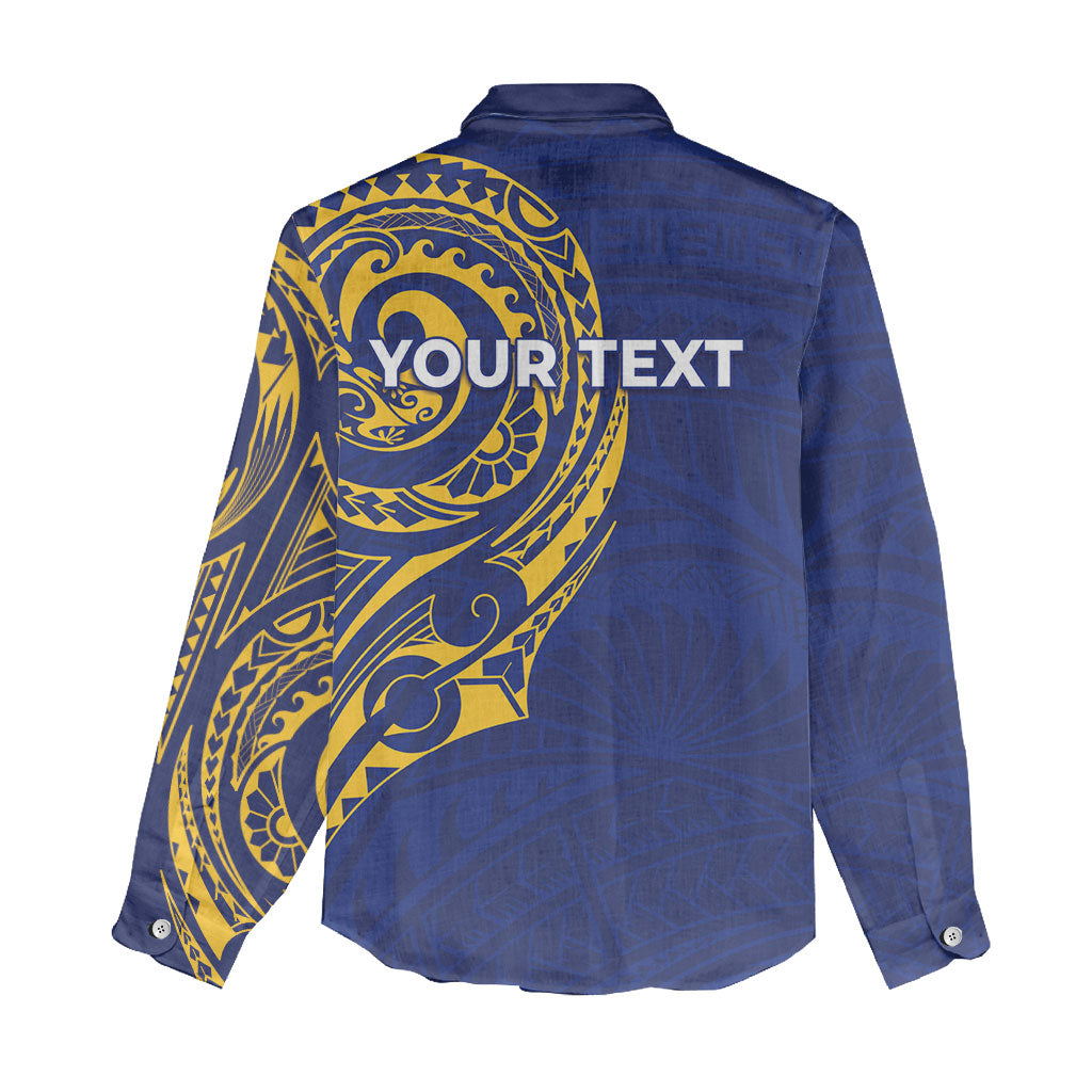 Personalised Nauru Angam Day Women Casual Shirt Gold Navy Tribal Pattern