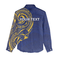 Personalised Nauru Angam Day Women Casual Shirt Gold Navy Tribal Pattern