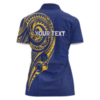Personalised Nauru Angam Day Women Polo Shirt Gold Navy Tribal Pattern