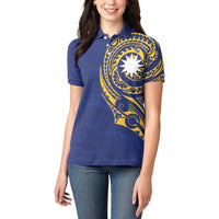 Personalised Nauru Angam Day Women Polo Shirt Gold Navy Tribal Pattern