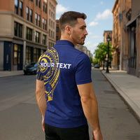 Personalised Nauru Angam Day Zipper Polo Shirt Gold Navy Tribal Pattern