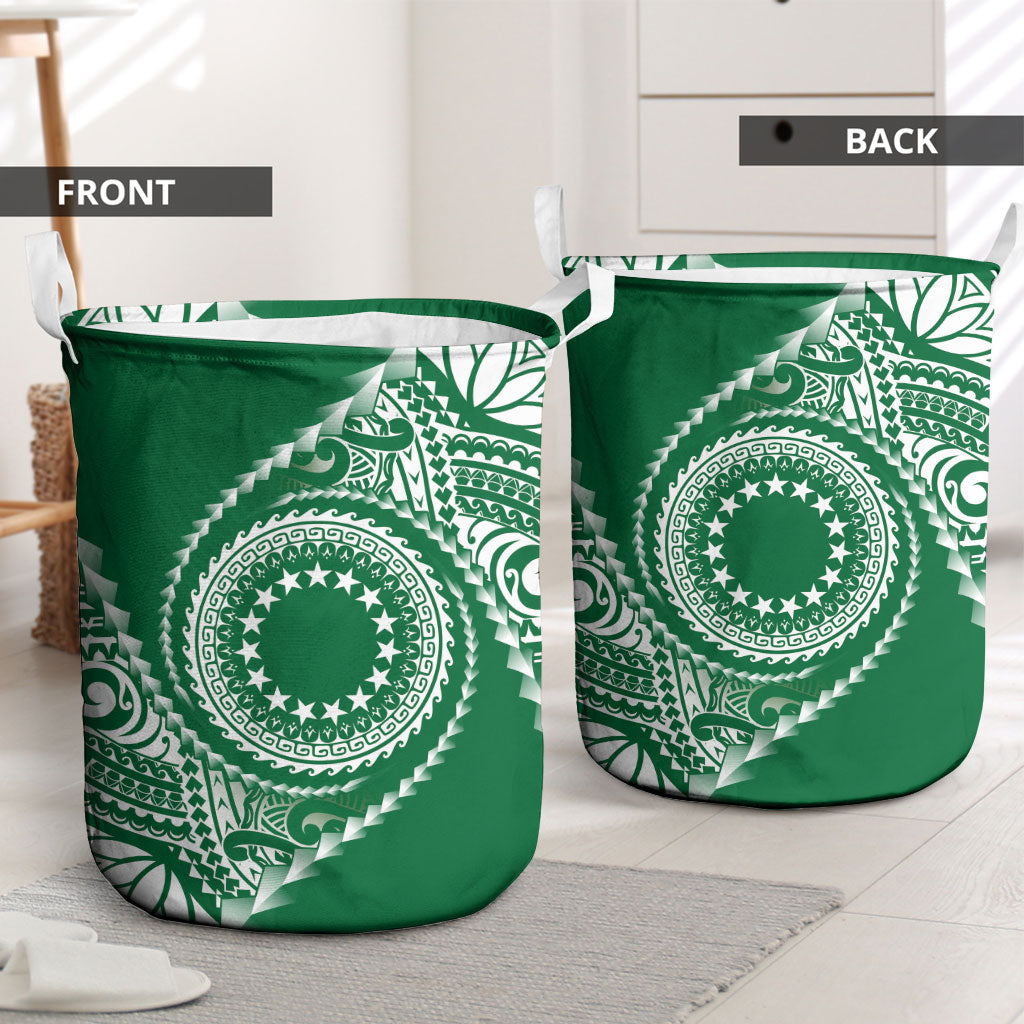 Cook Islands Gospel Day Laundry Basket Green Tribal Curves