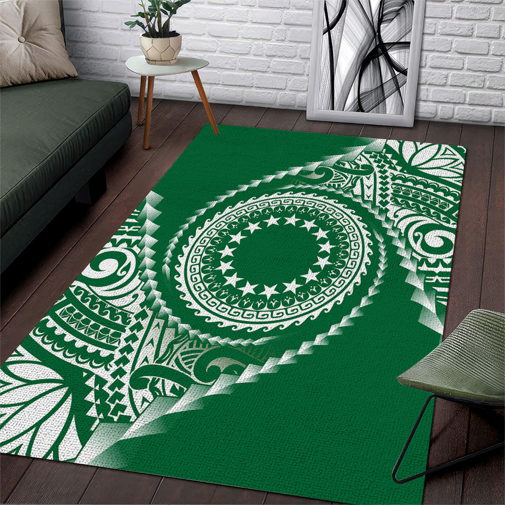 Cook Islands Gospel Day Area Rug Green Tribal Curves