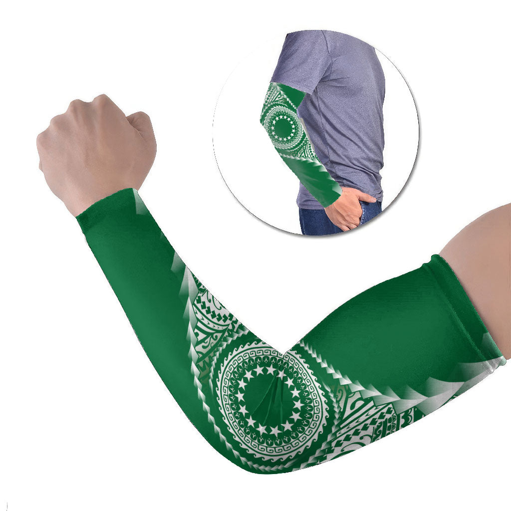 Cook Islands Gospel Day Arm Sleeves Green Tribal Curves