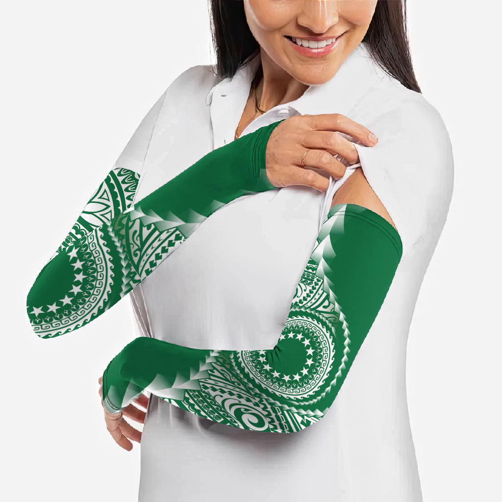 Cook Islands Gospel Day Arm Sleeves Green Tribal Curves