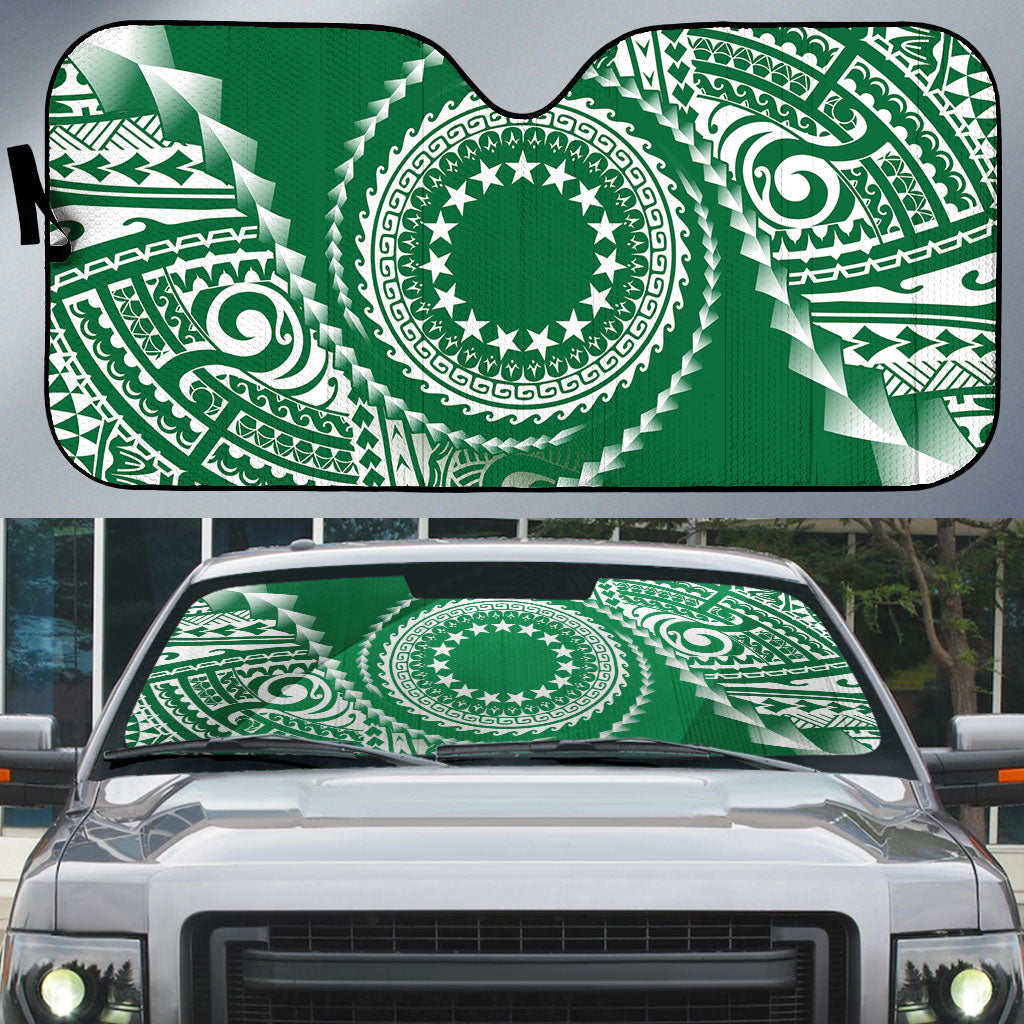 Cook Islands Gospel Day Auto Sun Shade Green Tribal Curves