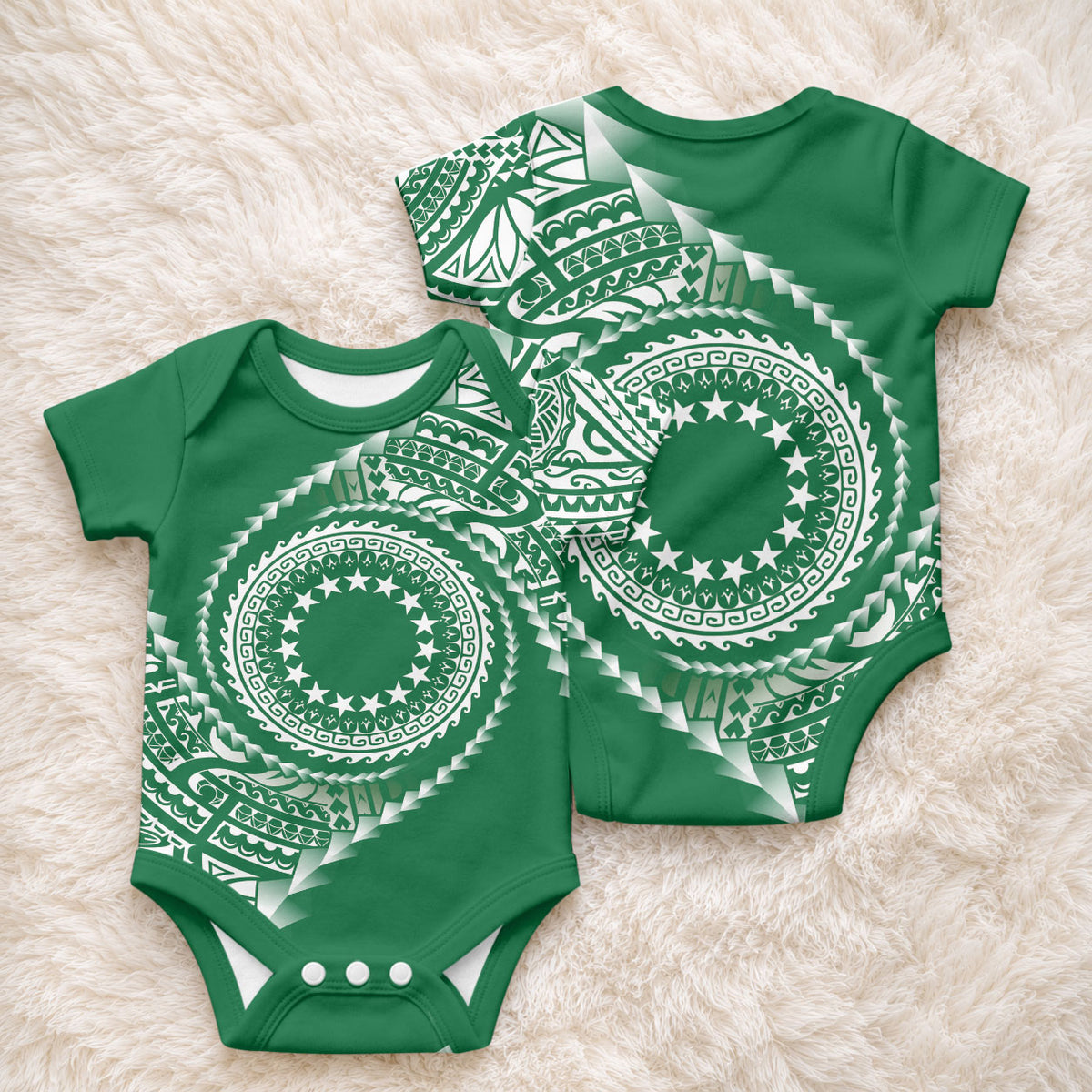 Cook Islands Gospel Day Baby Onesie Green Tribal Curves