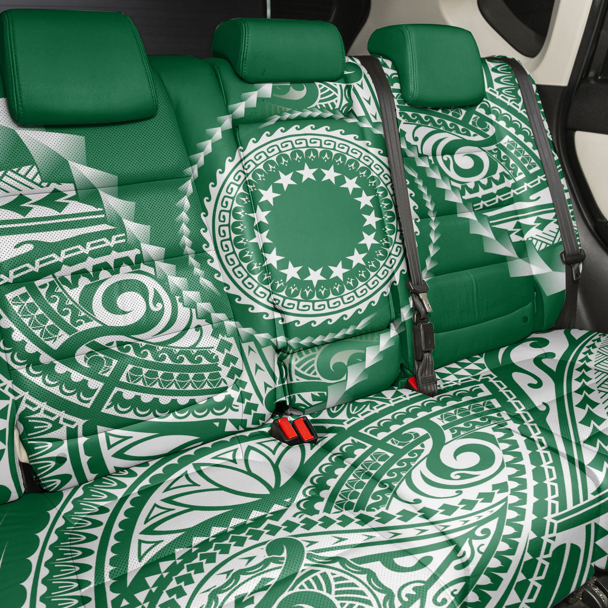 Cook Islands Gospel Day Back Car Seat Cover Green Tribal Curves