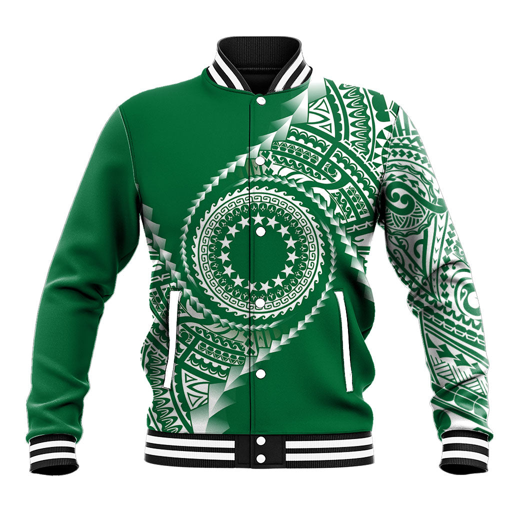 Cook Islands Gospel Day Baseball Jacket Green Tribal Curves