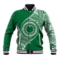 Cook Islands Gospel Day Baseball Jacket Green Tribal Curves