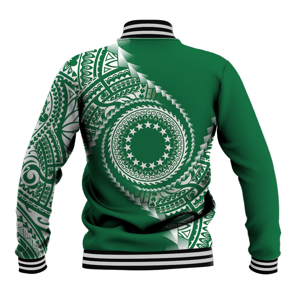 Cook Islands Gospel Day Baseball Jacket Green Tribal Curves