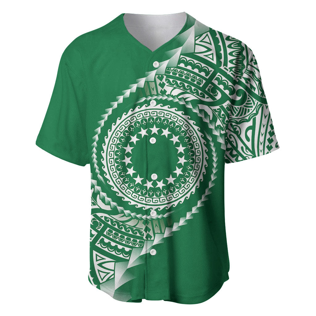 Cook Islands Gospel Day Baseball Jersey Green Tribal Curves