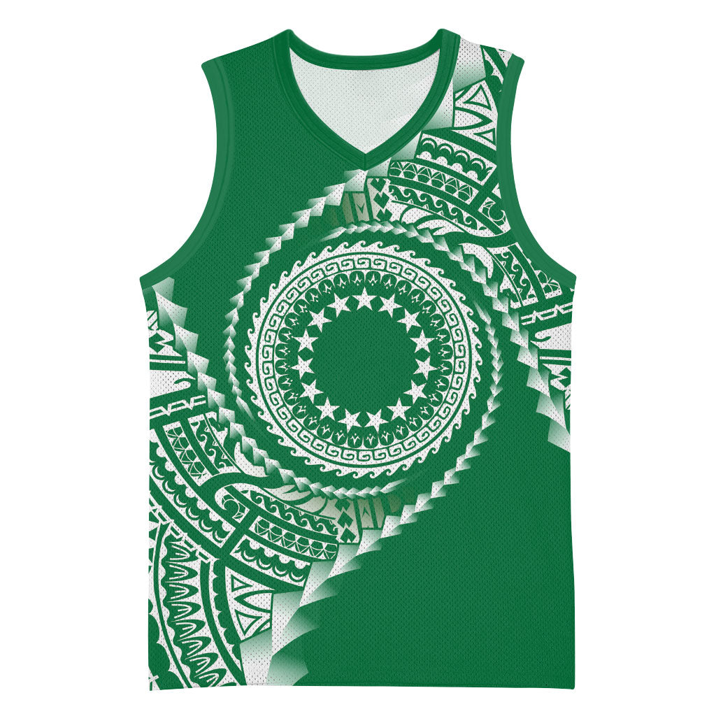 Cook Islands Gospel Day Basketball Jersey Green Tribal Curves