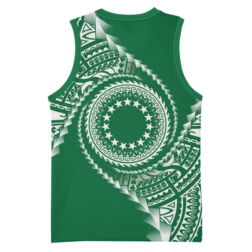 Cook Islands Gospel Day Basketball Jersey Green Tribal Curves