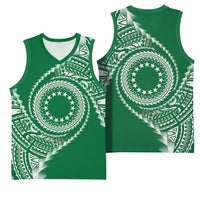 Cook Islands Gospel Day Basketball Jersey Green Tribal Curves