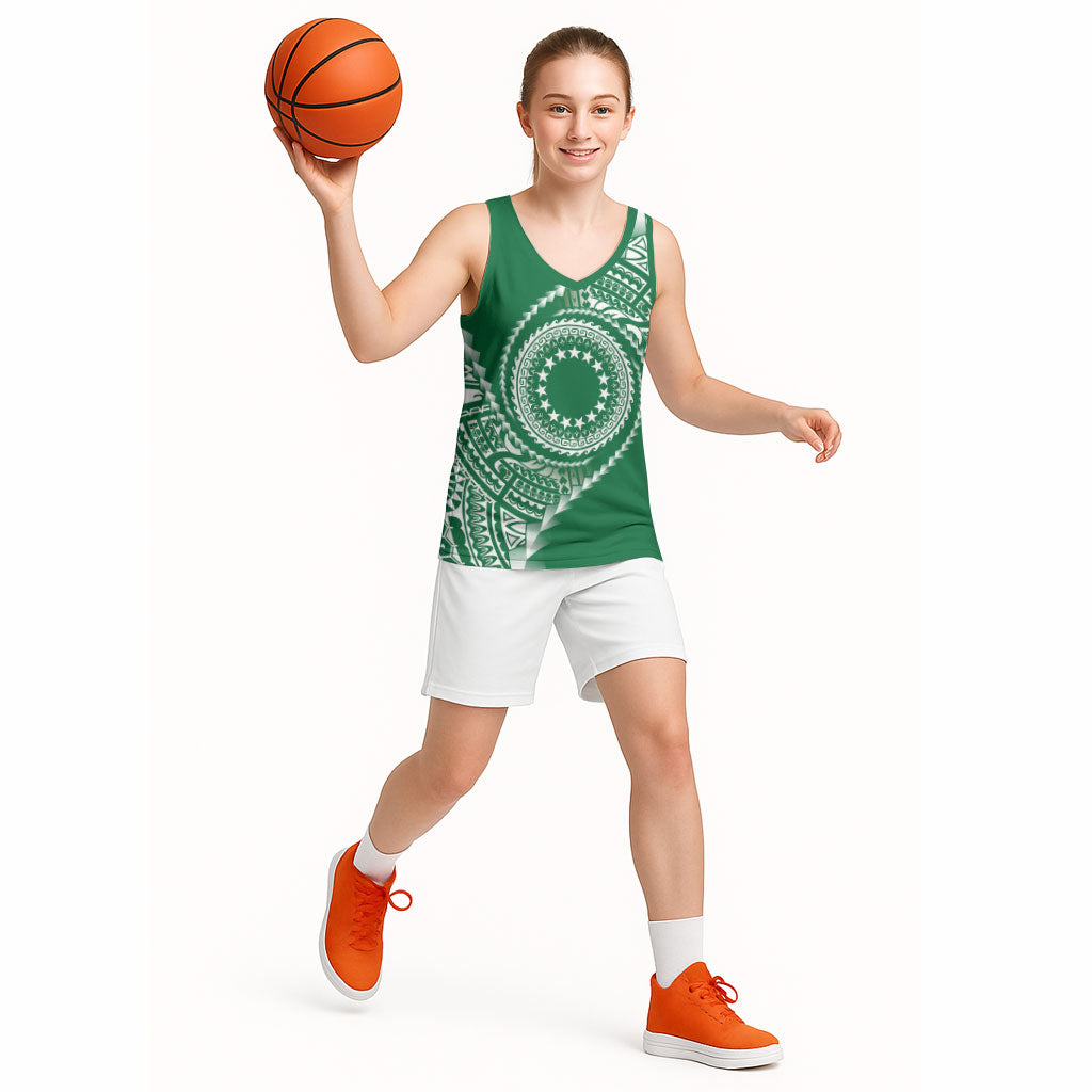 Cook Islands Gospel Day Basketball Jersey Green Tribal Curves