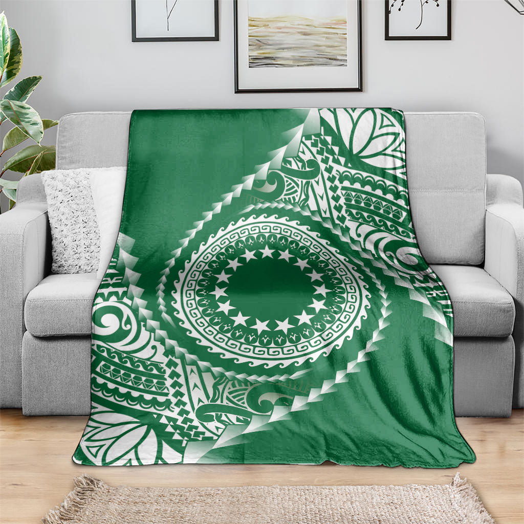 Cook Islands Gospel Day Blanket Green Tribal Curves