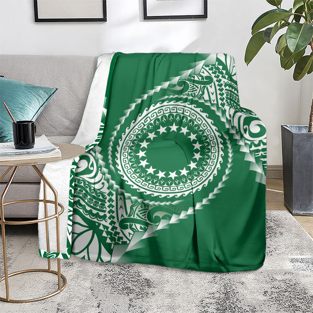 Cook Islands Gospel Day Blanket Green Tribal Curves