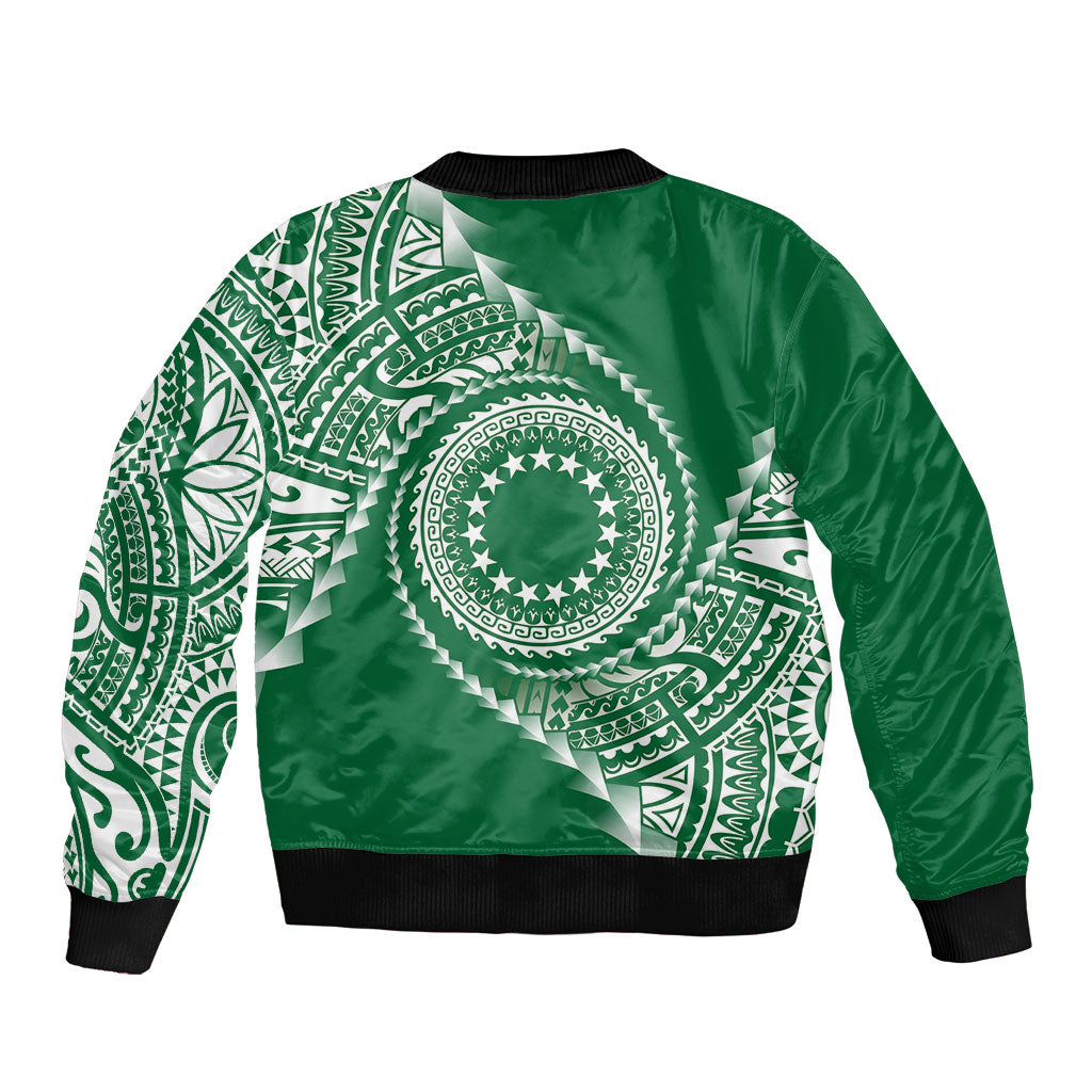 Cook Islands Gospel Day Bomber Jacket Green Tribal Curves