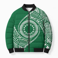 Cook Islands Gospel Day Bomber Puffer Jacket Green Tribal Curves