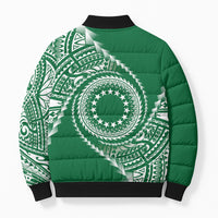Cook Islands Gospel Day Bomber Puffer Jacket Green Tribal Curves
