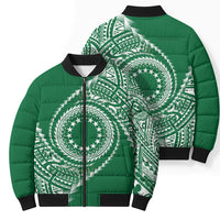 Cook Islands Gospel Day Bomber Puffer Jacket Green Tribal Curves
