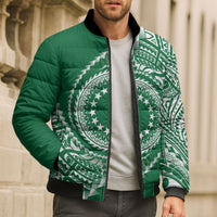 Cook Islands Gospel Day Bomber Puffer Jacket Green Tribal Curves