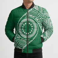 Cook Islands Gospel Day Bomber Puffer Jacket Green Tribal Curves