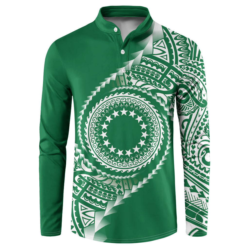 Cook Islands Gospel Day Button Sweatshirt Green Tribal Curves