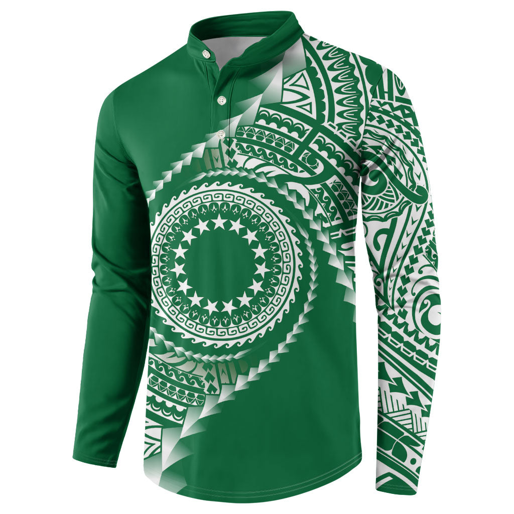 Cook Islands Gospel Day Button Sweatshirt Green Tribal Curves