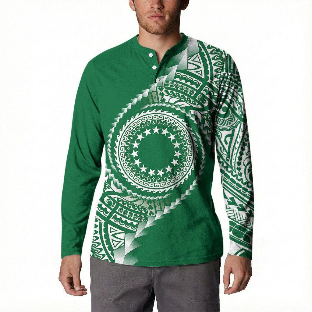 Cook Islands Gospel Day Button Sweatshirt Green Tribal Curves