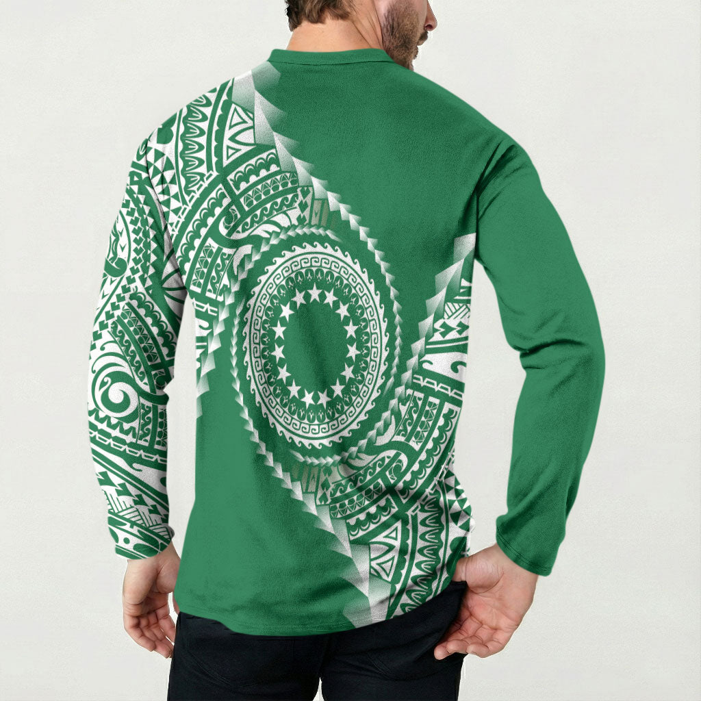 Cook Islands Gospel Day Button Sweatshirt Green Tribal Curves