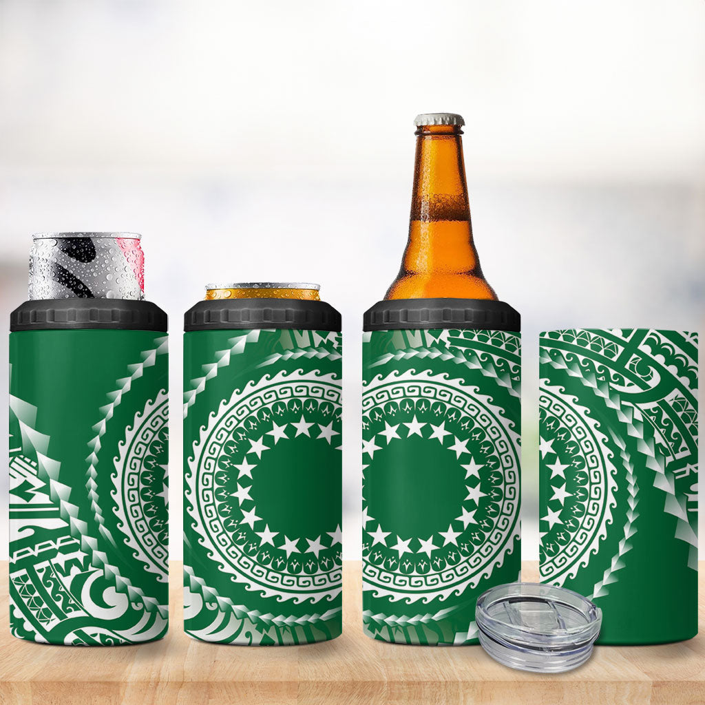 Cook Islands Gospel Day 4 in 1 Can Cooler Tumbler Green Tribal Curves