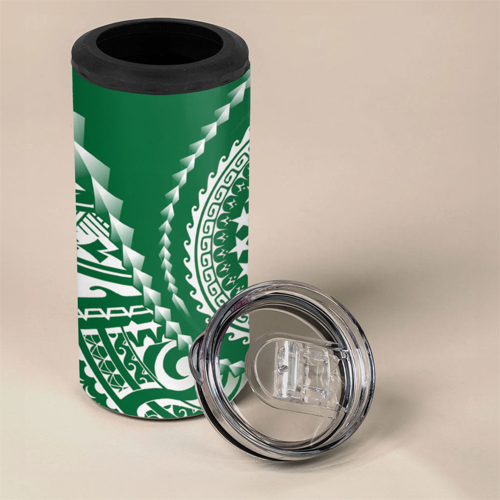 Cook Islands Gospel Day 4 in 1 Can Cooler Tumbler Green Tribal Curves