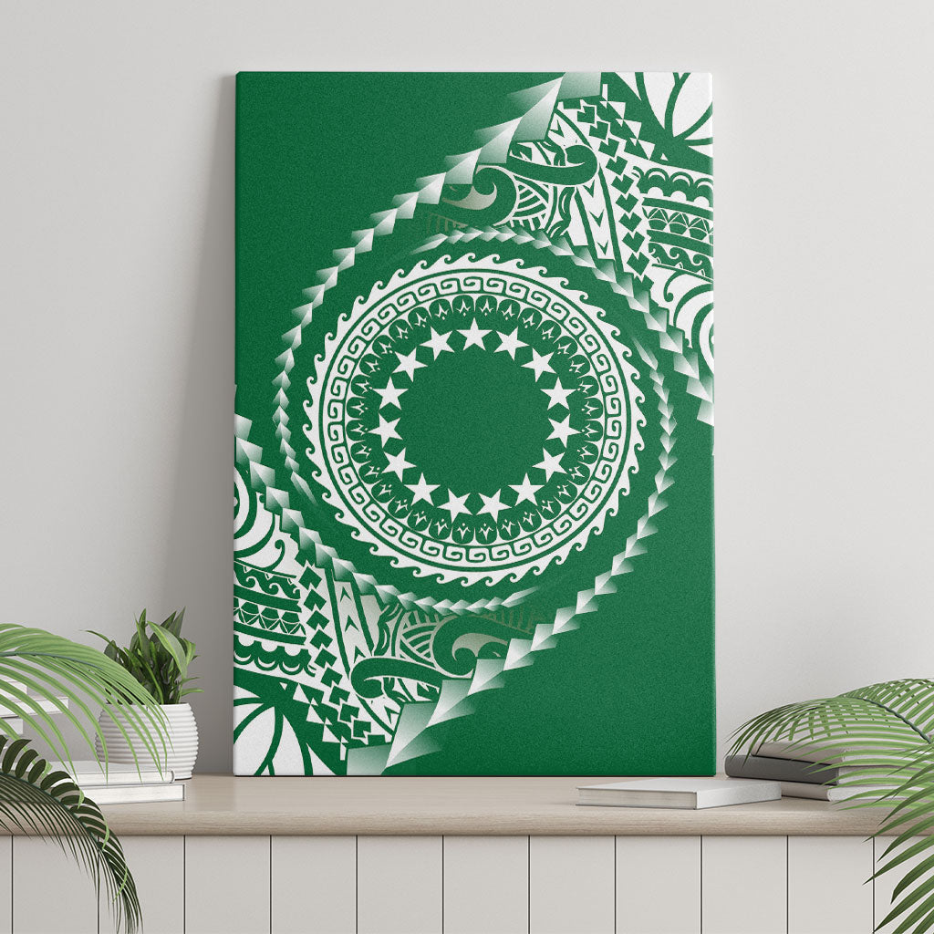 Cook Islands Gospel Day Canvas Wall Art Green Tribal Curves