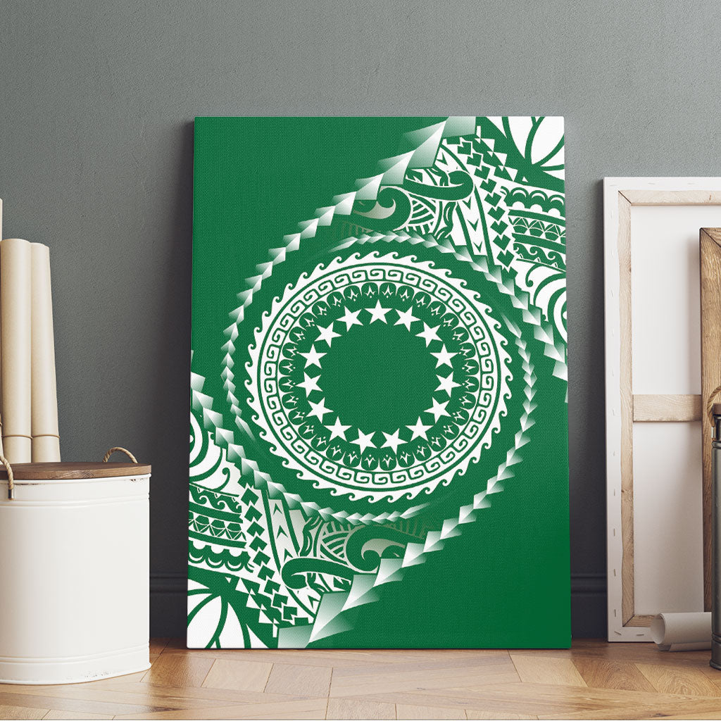 Cook Islands Gospel Day Canvas Wall Art Green Tribal Curves