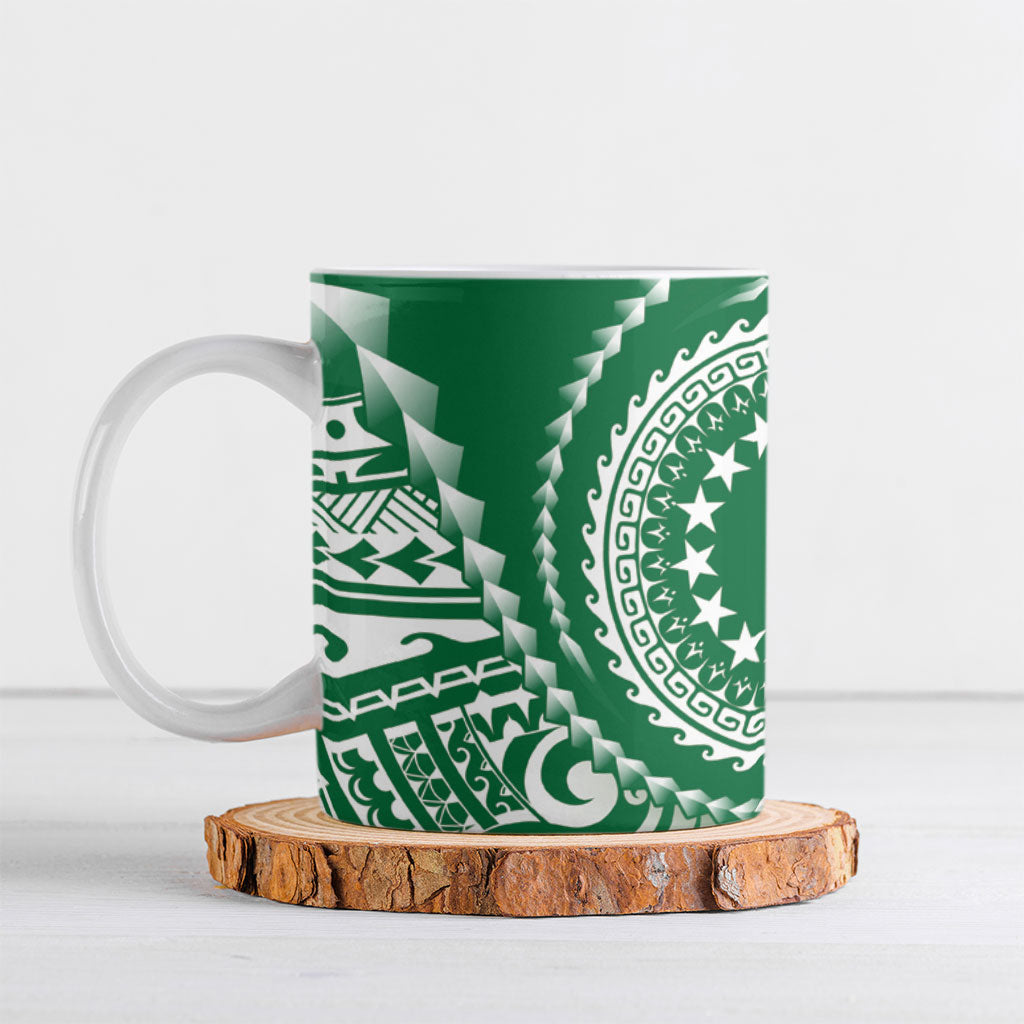 Cook Islands Gospel Day Ceramic Mug Green Tribal Curves