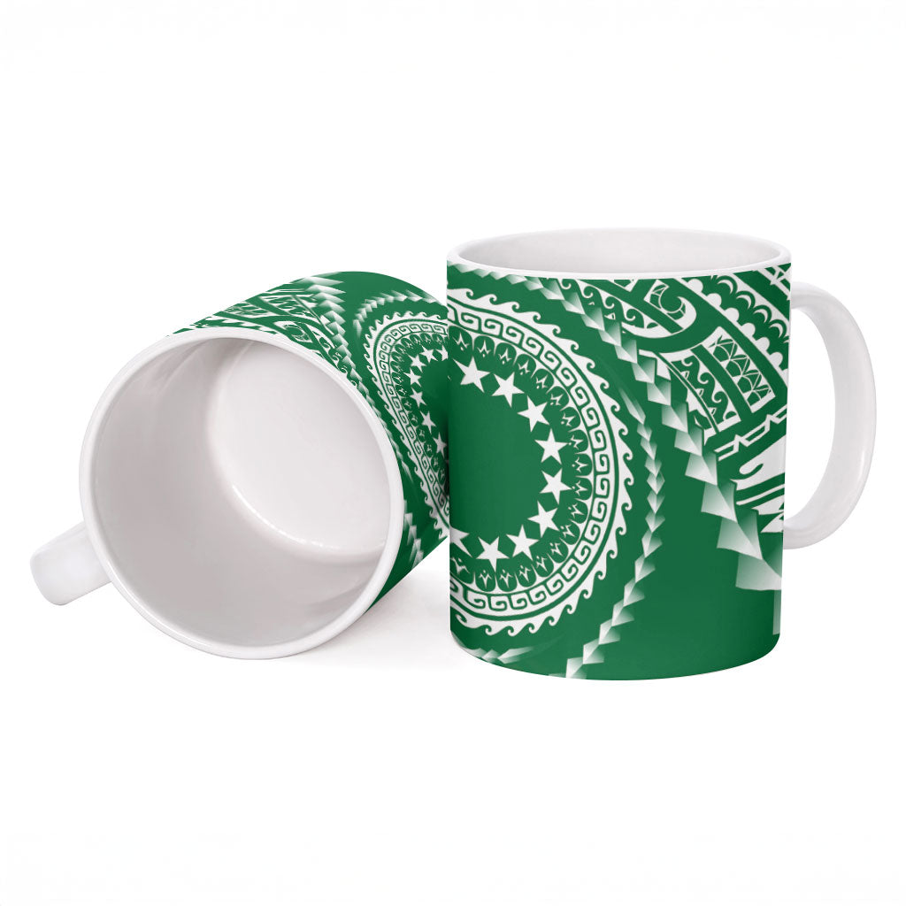 Cook Islands Gospel Day Ceramic Mug Green Tribal Curves