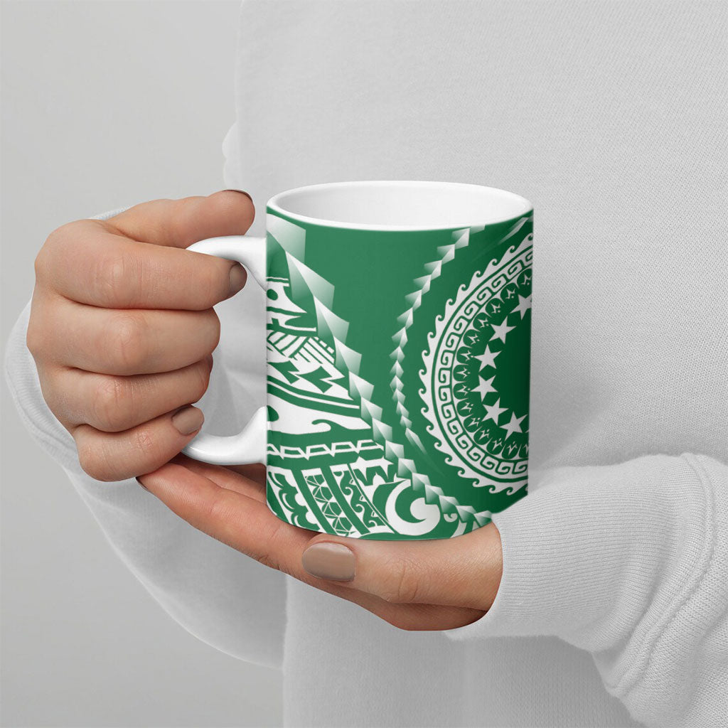 Cook Islands Gospel Day Ceramic Mug Green Tribal Curves