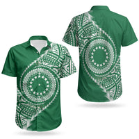 Cook Islands Gospel Day Couples Matching Puletasi and Hawaiian Shirt Green Tribal Curves