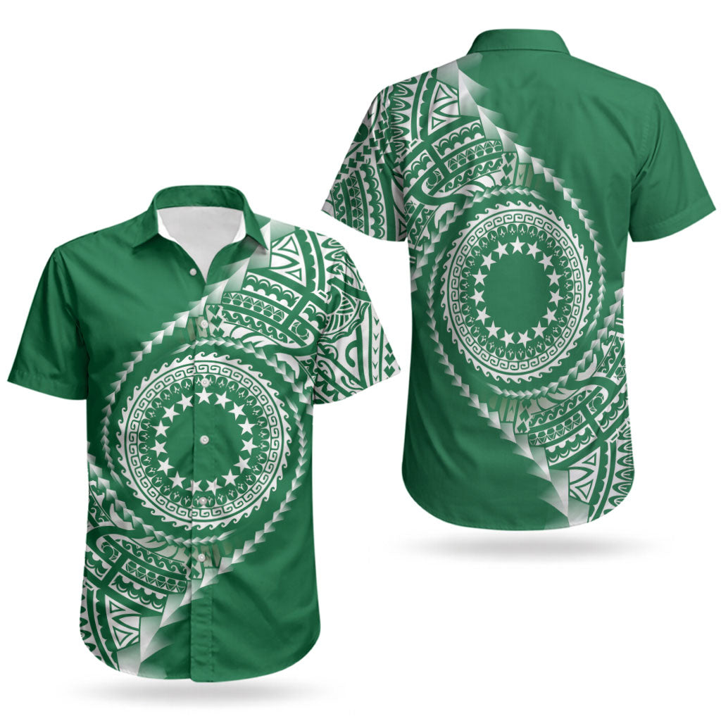 Cook Islands Gospel Day Couples Matching Short Sleeve Bodycon Dress and Hawaiian Shirt Green Tribal Curves