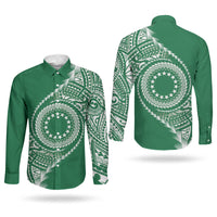 Cook Islands Gospel Day Couples Matching Tank Maxi Dress and Long Sleeve Button Shirt Green Tribal Curves