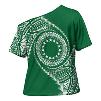 Cook Islands Gospel Day Cross Shoulder Shirt Green Tribal Curves