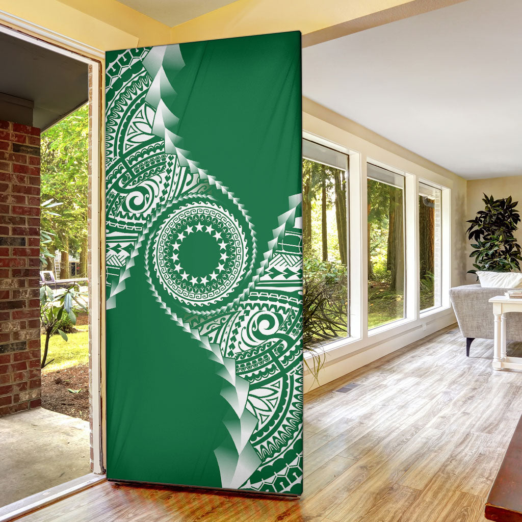 Cook Islands Gospel Day Door Cover Green Tribal Curves