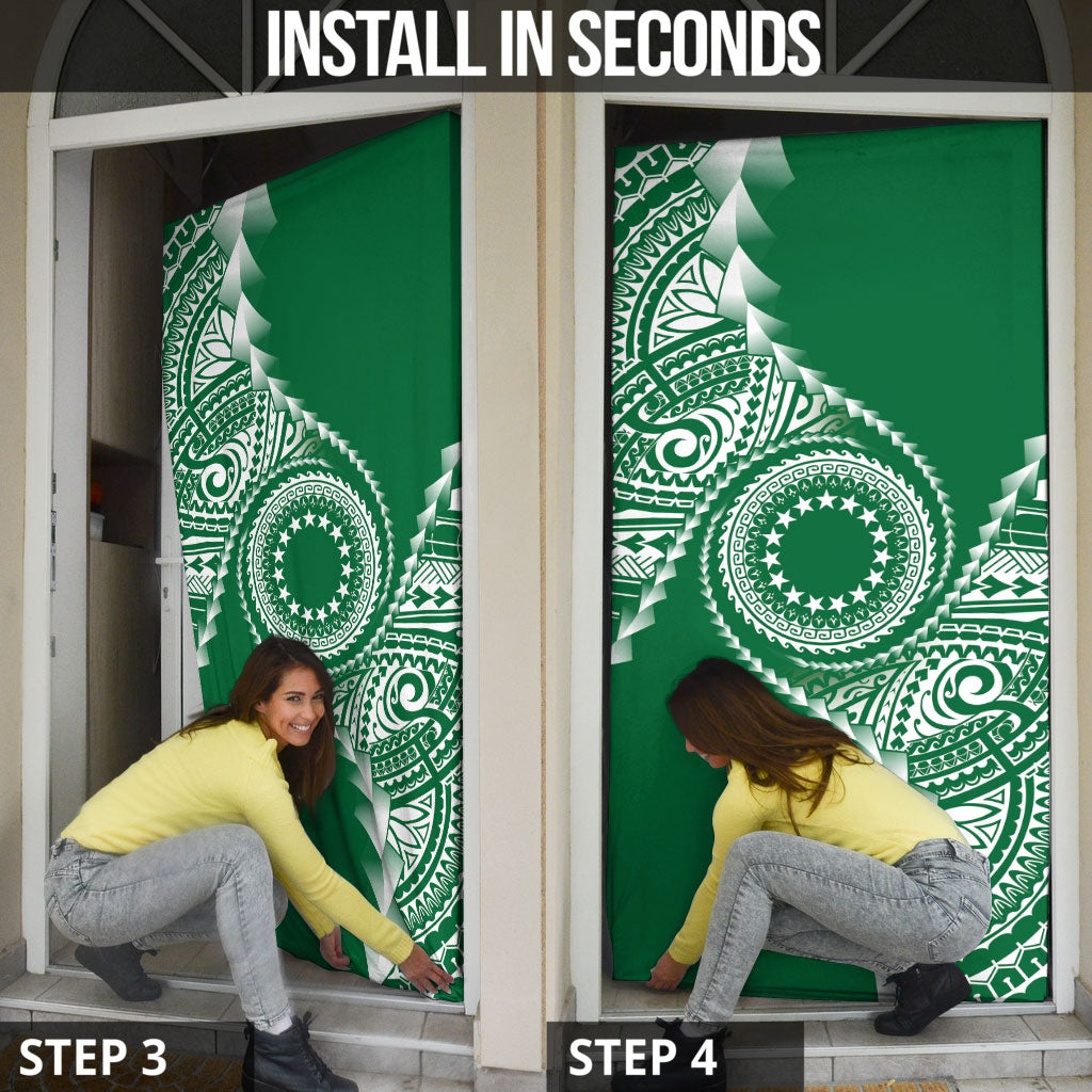 Cook Islands Gospel Day Door Cover Green Tribal Curves