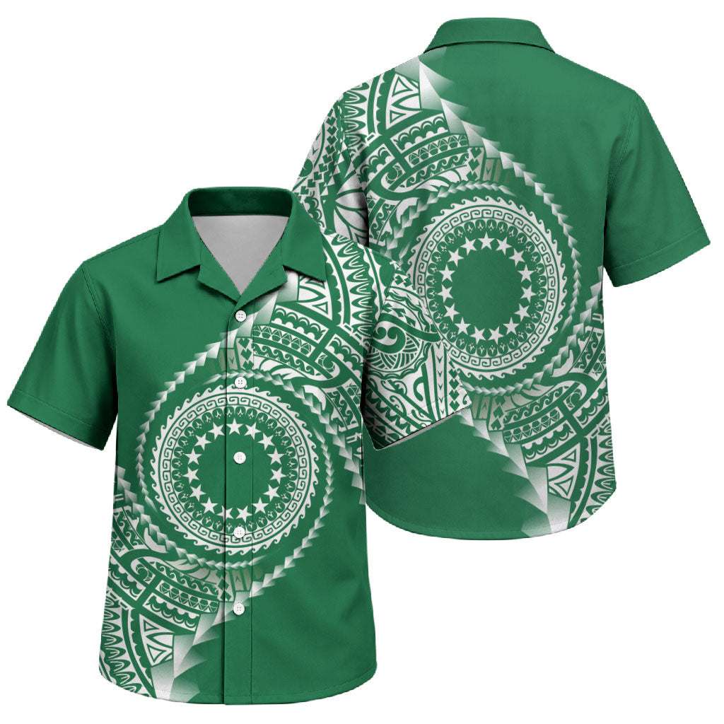 Cook Islands Gospel Day Family Matching Long Sleeve Bodycon Dress and Hawaiian Shirt Green Tribal Curves