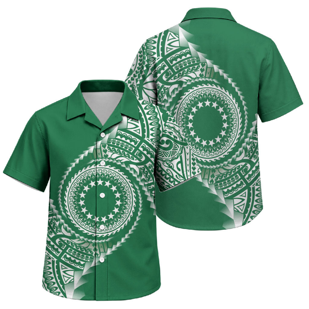 Cook Islands Gospel Day Family Matching Off Shoulder Maxi Dress and Hawaiian Shirt Green Tribal Curves